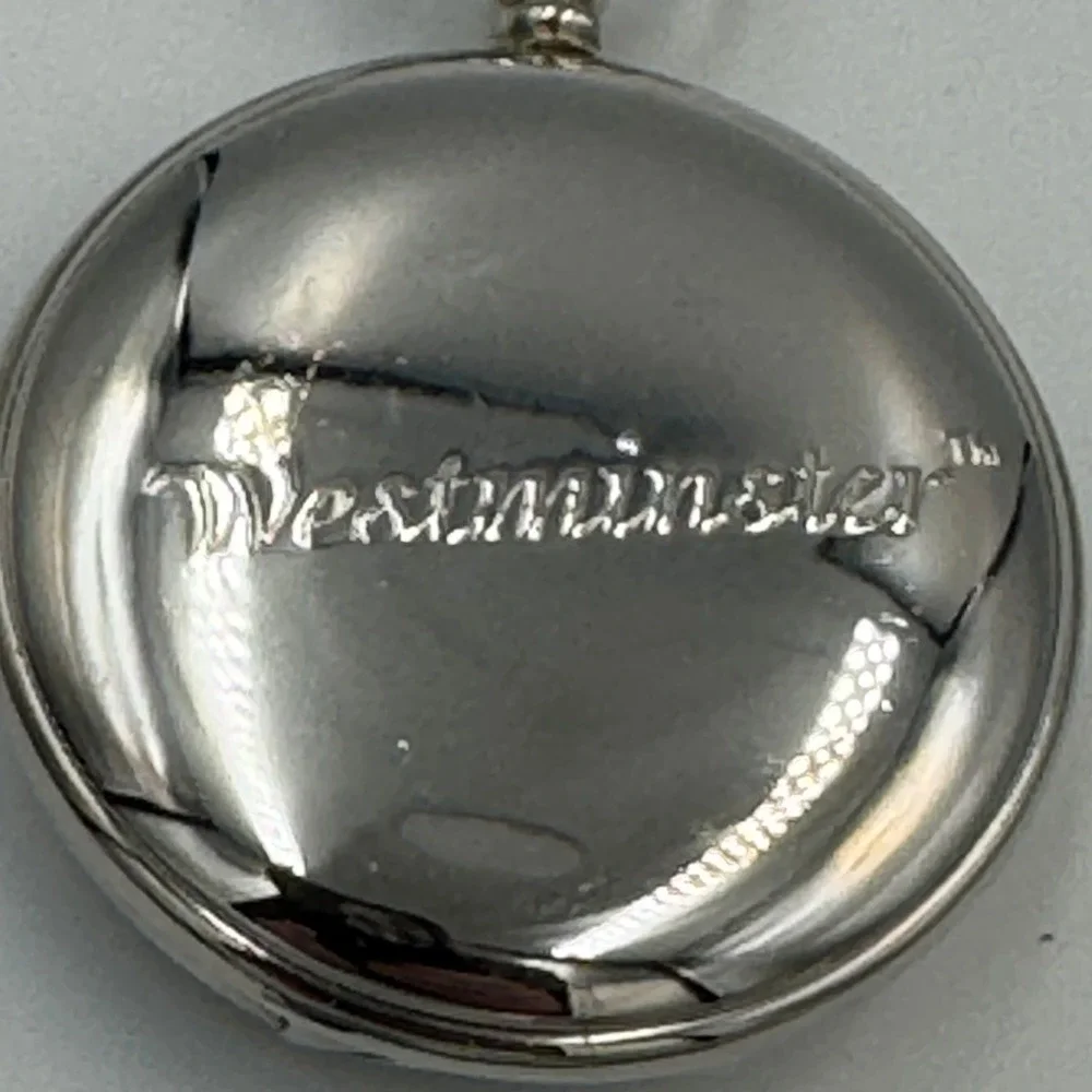 Westminster Wolf Pocket Watch Silver‎ Tone Hunter Case Wildlife Graphic & Chain